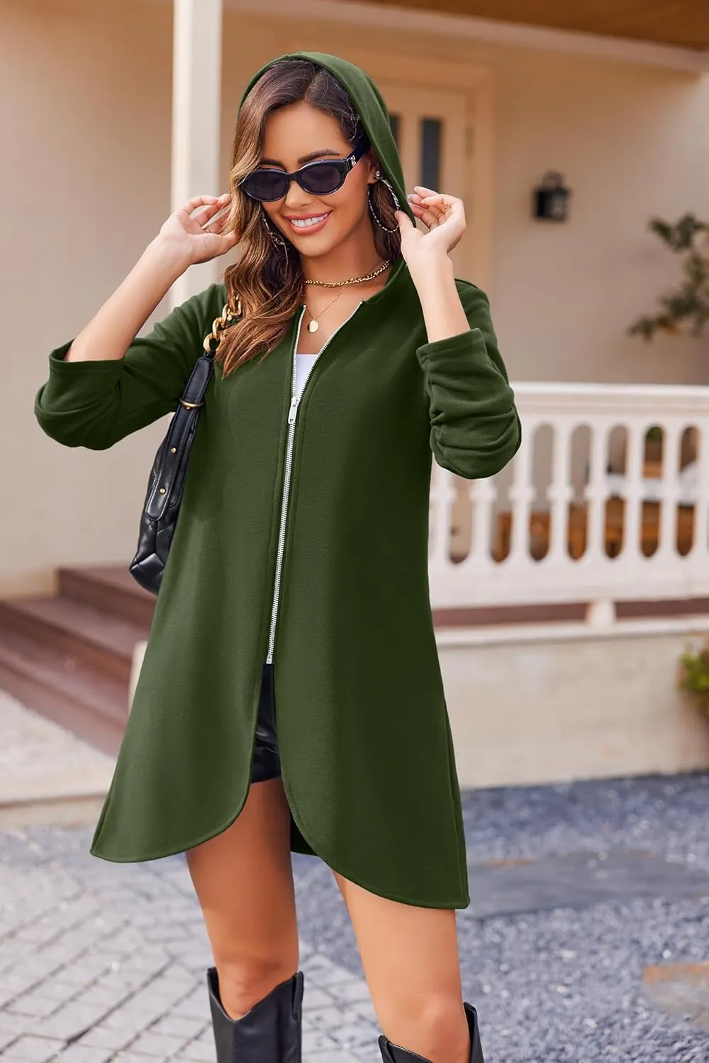 Zeagoo Women's Long Zip Up Hoodie Lightweight Oversized Tunic Sweatshirt Open Front Cardigan Jacket with Pockets