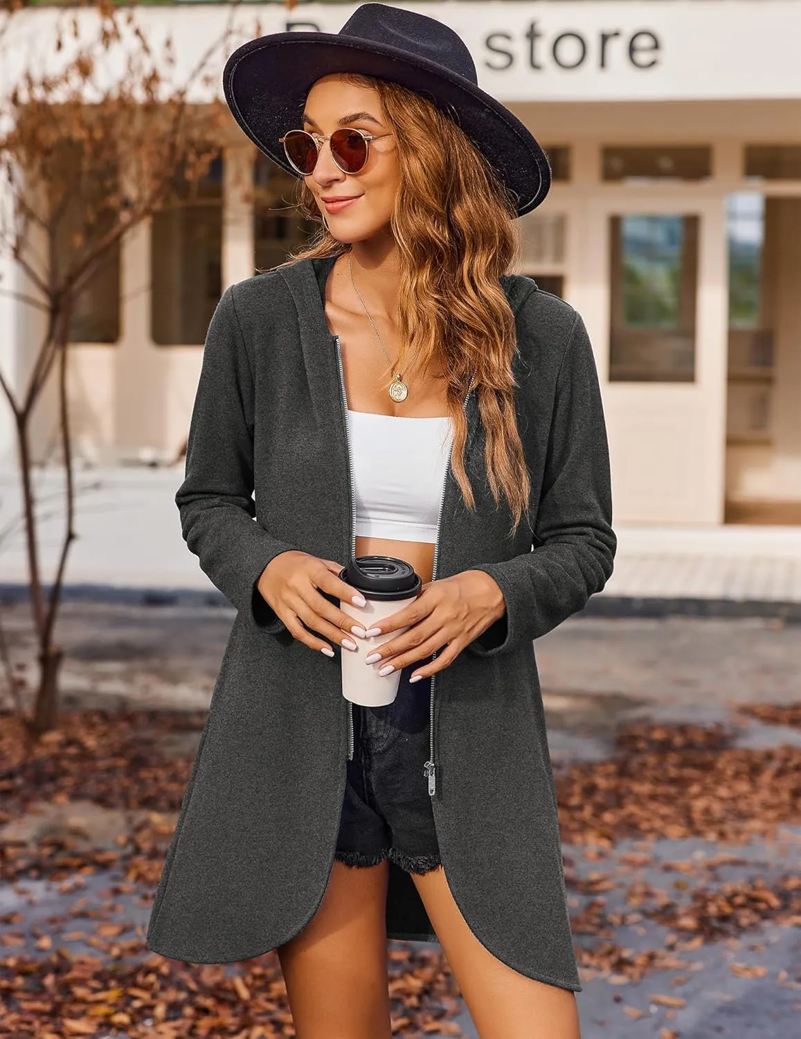Zeagoo Women's Long Zip Up Hoodie Lightweight Oversized Tunic Sweatshirt Open Front Cardigan Jacket with Pockets