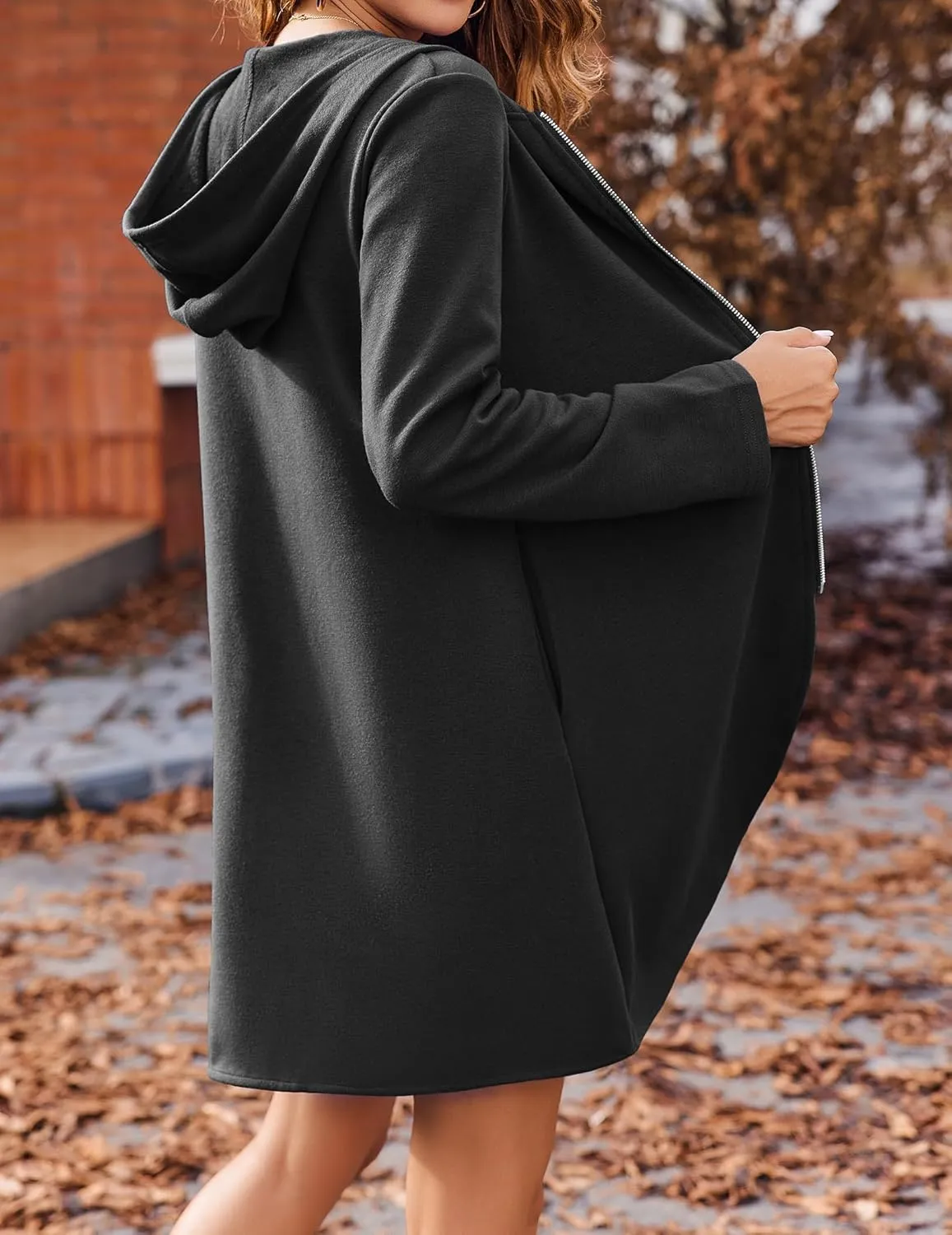 Zeagoo Women's Long Zip Up Hoodie Lightweight Oversized Tunic Sweatshirt Open Front Cardigan Jacket with Pockets