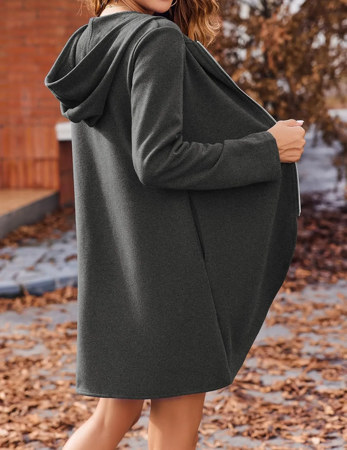 Zeagoo Women's Long Zip Up Hoodie Lightweight Oversized Tunic Sweatshirt Open Front Cardigan Jacket with Pockets