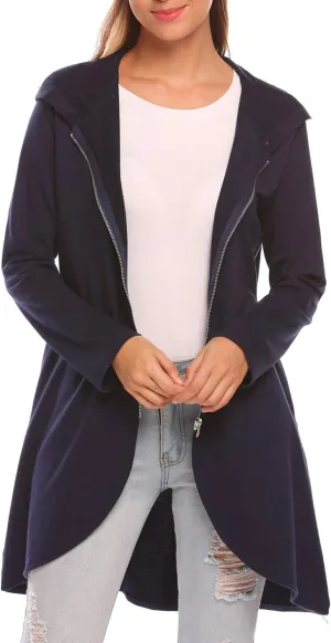 Zeagoo Women's Long Zip Up Hoodie Lightweight Oversized Tunic Sweatshirt Open Front Cardigan Jacket with Pockets