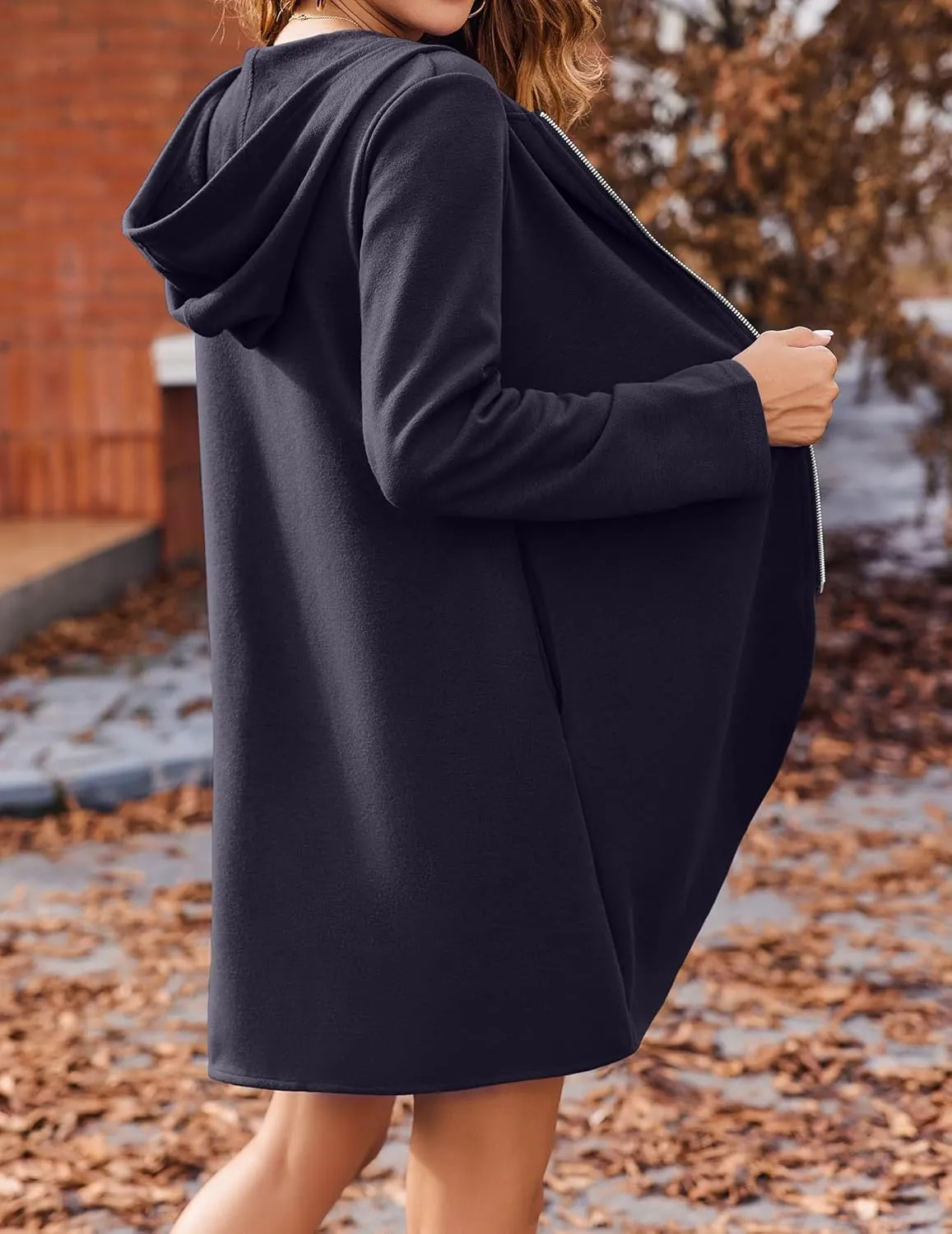 Zeagoo Women's Long Zip Up Hoodie Lightweight Oversized Tunic Sweatshirt Open Front Cardigan Jacket with Pockets